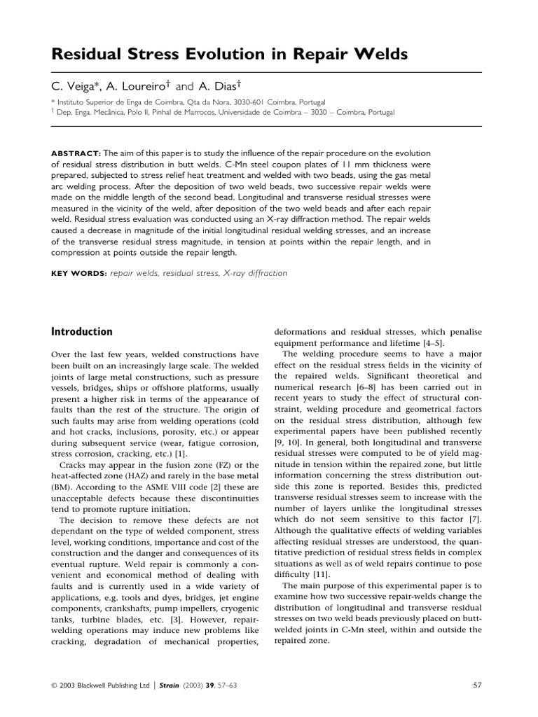 Residual Stress Evolution in Repair Welds | PDF | Welding | Construction