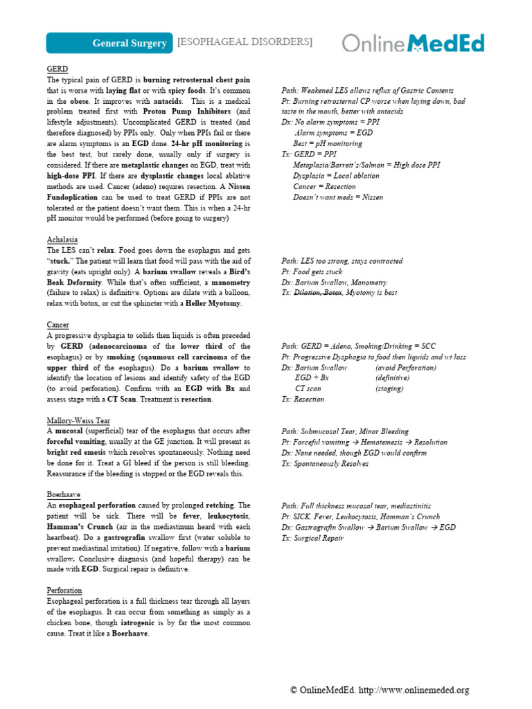 Surgery General - Esophagus | PDF | Gastroesophageal Reflux Disease ...