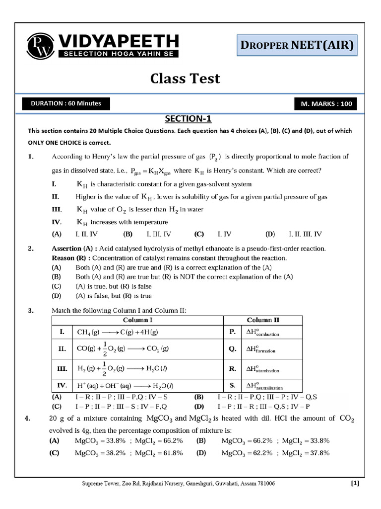 01 Class Test | PDF