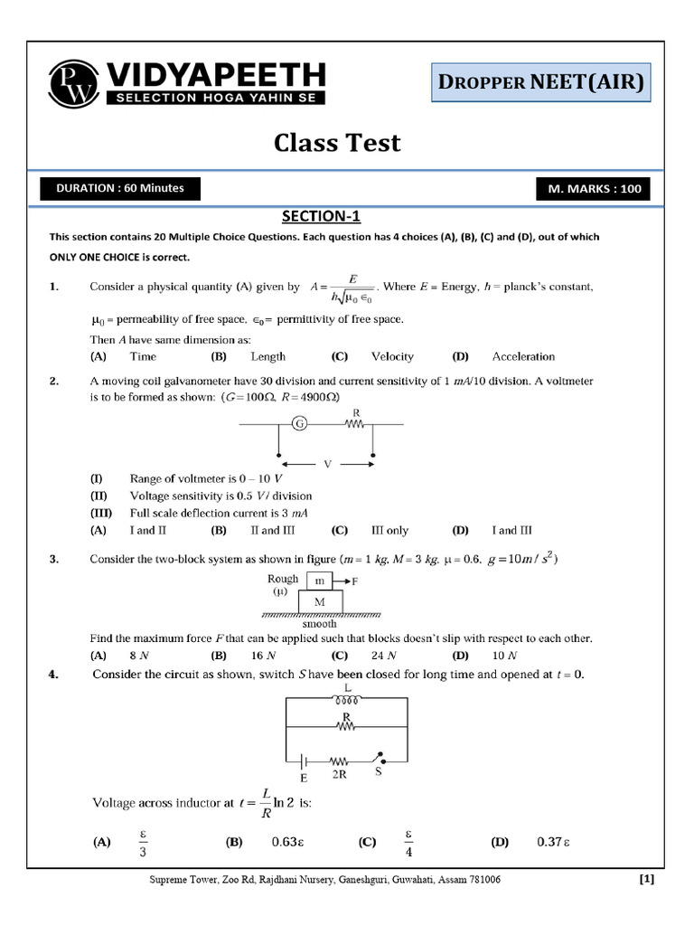 01 Class Test Physics | PDF
