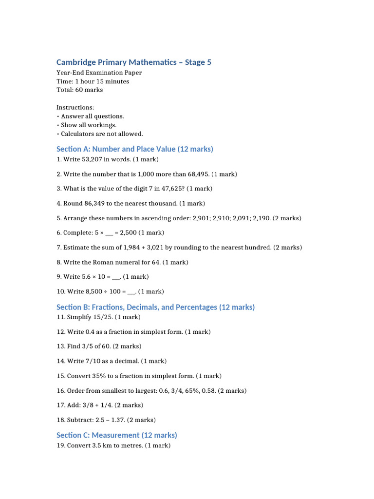 Cambridge Stage5 Maths Exam Questions | PDF | Rectangle | Area