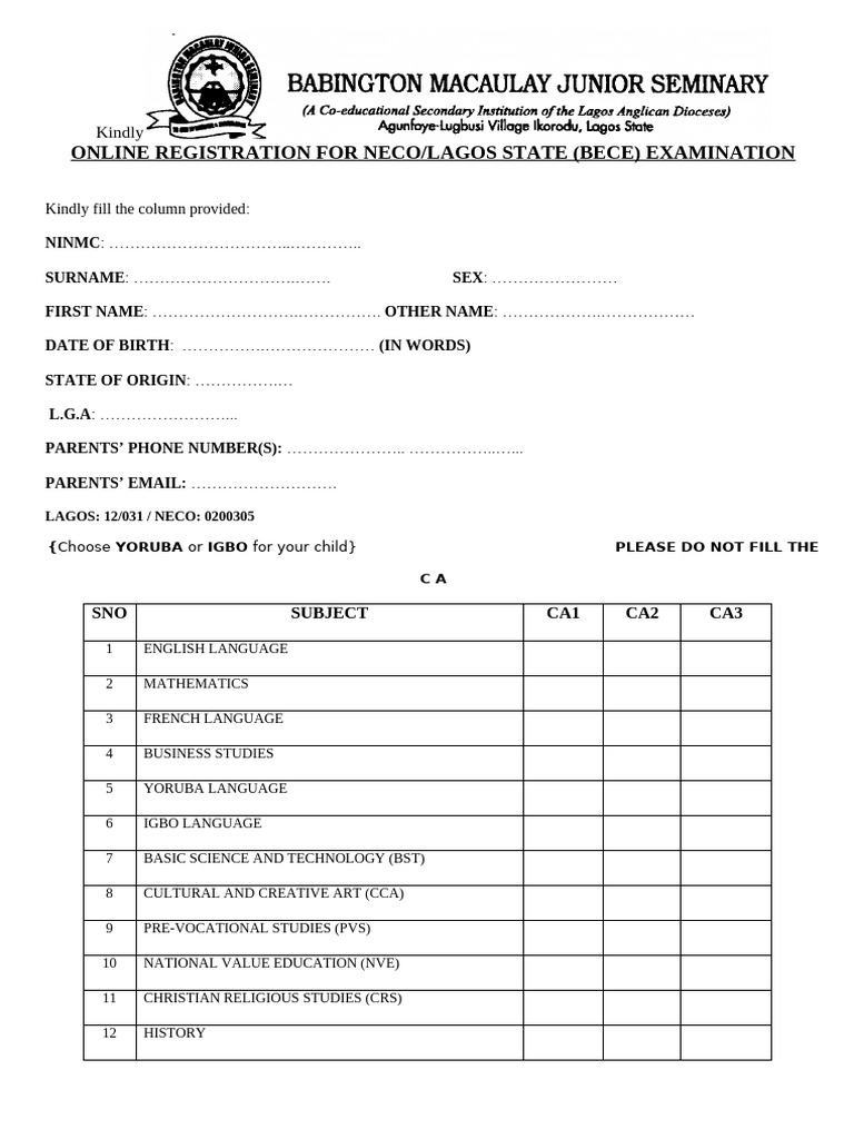 Bece Form 2526. | PDF