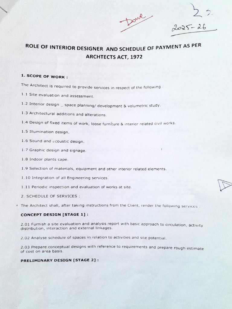 Role of Interior Designer and Schedule of Payment As Per Architects Act ...