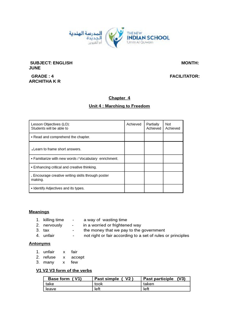 Grade 4 CH 4 English Notes | PDF | Linguistics | Syntax