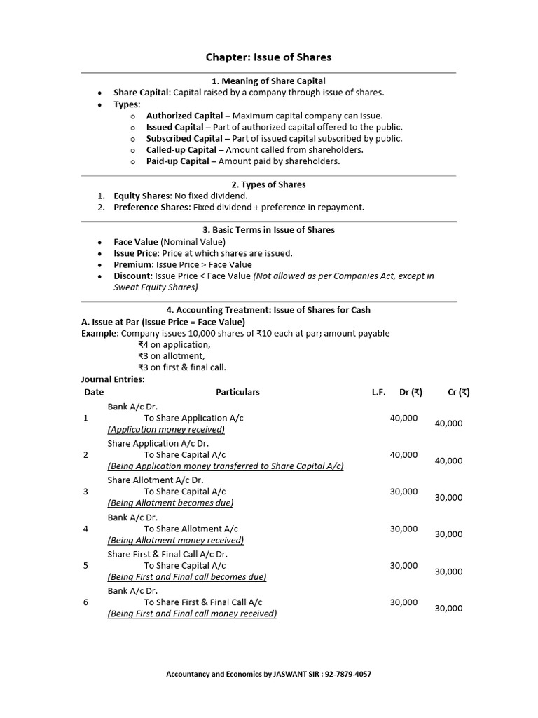 Issue of Shares Notes | PDF | Balance Sheet | Equity (Finance)
