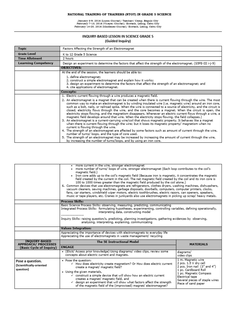 Lesson Plan in Grade 5 Science (Guided Inquiry) - Grade 5 NTOT ...