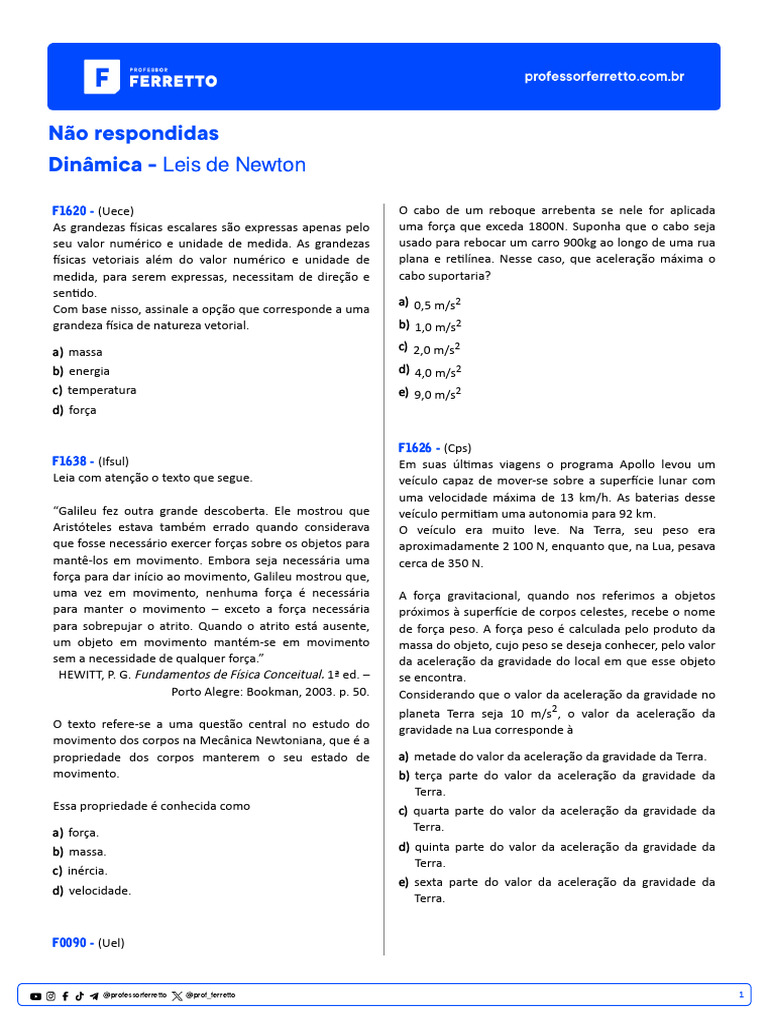 Física Dinâmica - PDF Detalhado | PDF | Força | Leis do Movimento de Newton