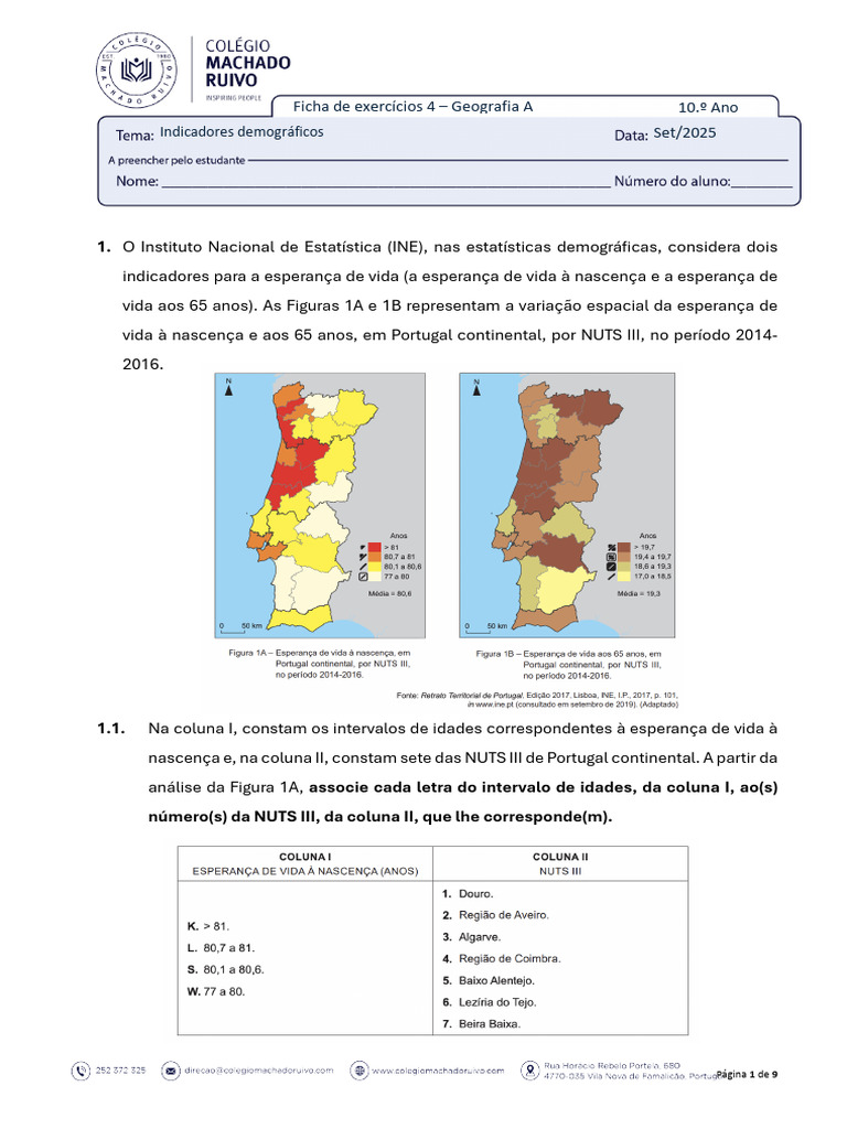 Ficha de Exercícios4 - GeoA - 10ano - 1S | PDF | Portugal | População ...