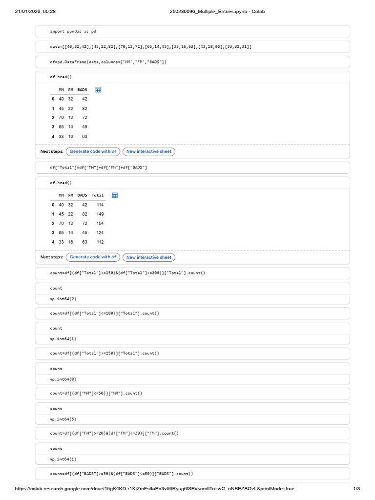Multiple Entries - Ipynb - Colab | PDF