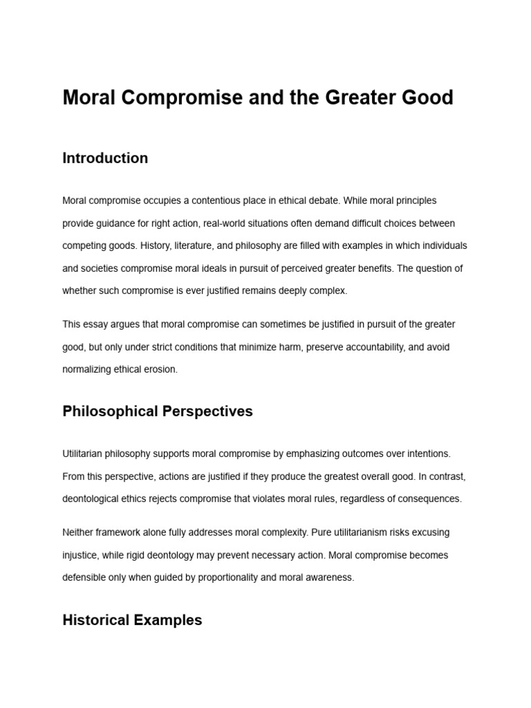 Moral Compromise and The Greater Good | PDF | Utilitarianism | Morality