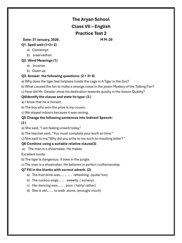 Class 7 PT 2 | PDF