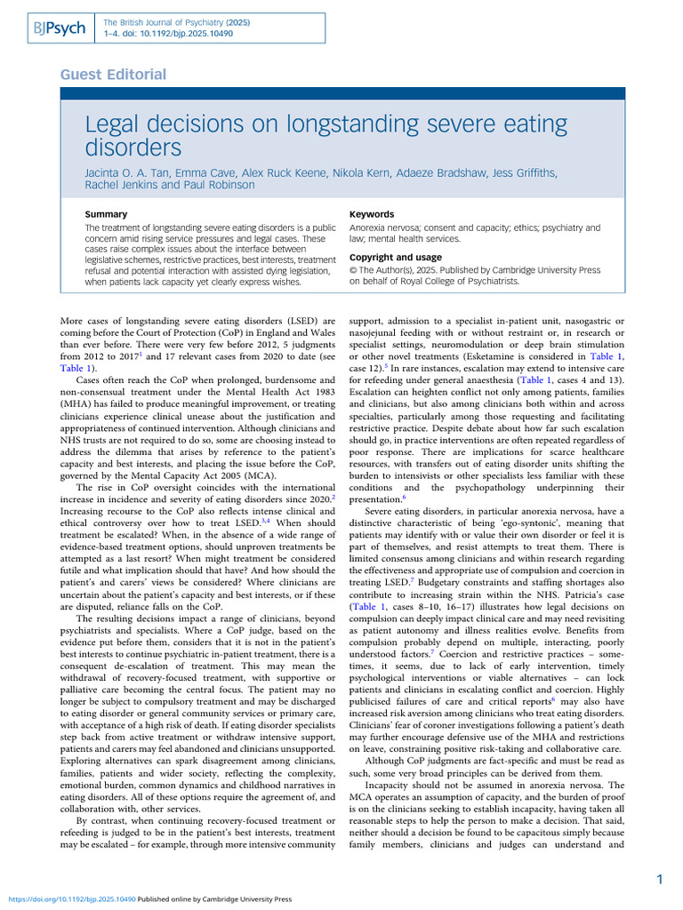 Legal Decisions On Longstanding Severe Eating Disorders | PDF | Eating ...