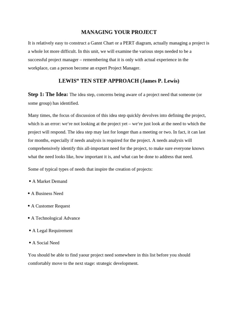Lewis' Ten Step Approach To Project Management | PDF | Product ...