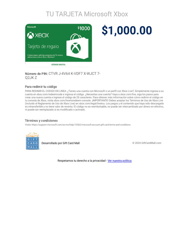 TU TARJETA Microsoft Xbox | PDF