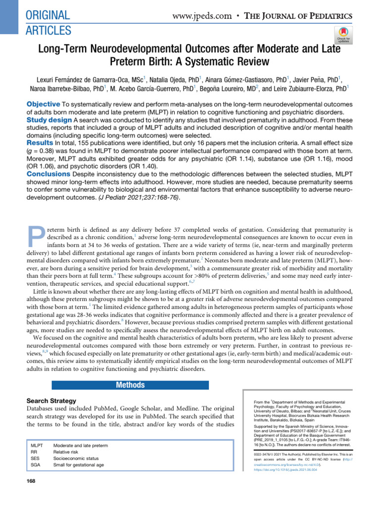 Long-Term Neurodevelopmental Outcomes After Moderate and Late Preterm ...