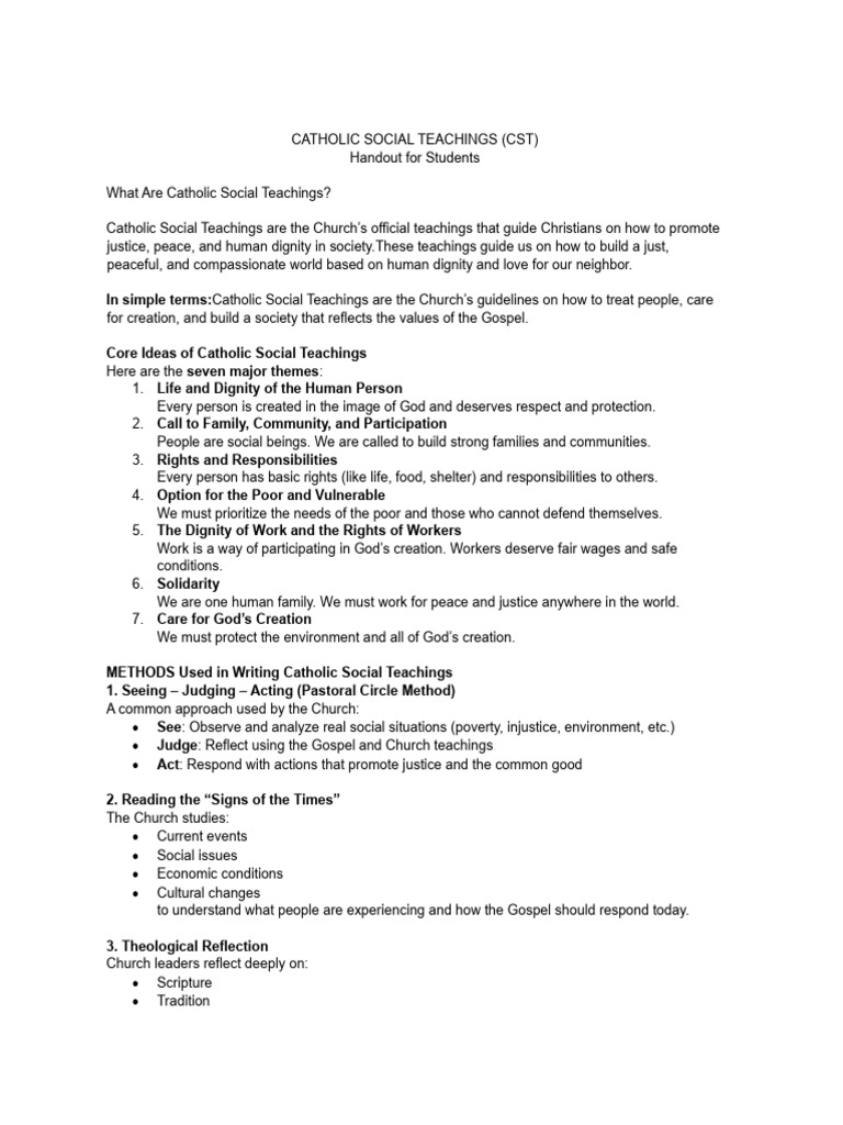 Catholic Social Teachings Handout | PDF | Catholic Social Teaching ...
