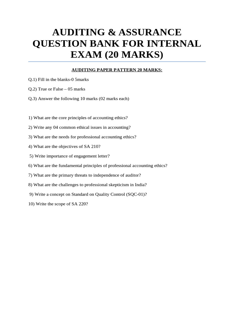 Question Bank Auditing & Afm Internal (20 Marks) | PDF