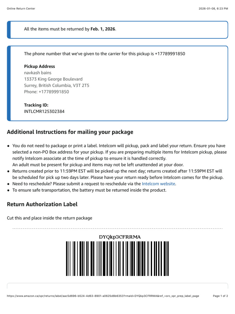 Online Return Center | PDF