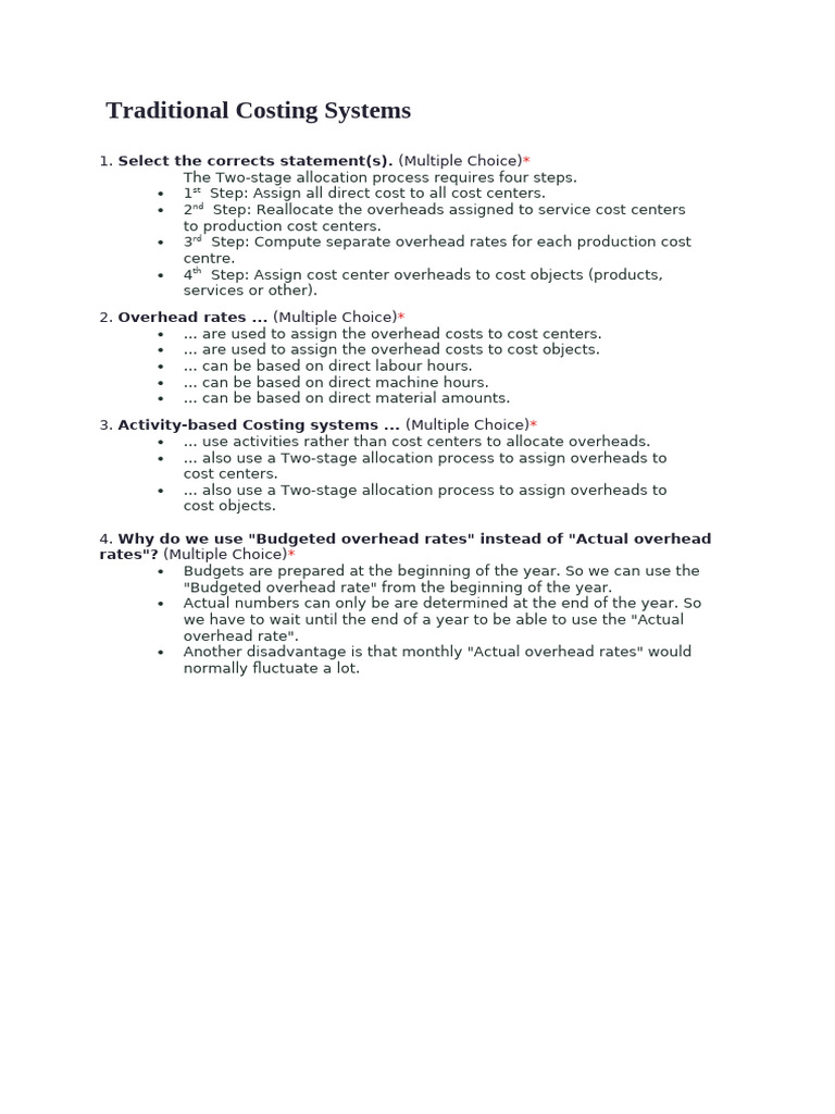 Poll 4 - Traditional Costing Systems | PDF | Cost Of Goods Sold ...