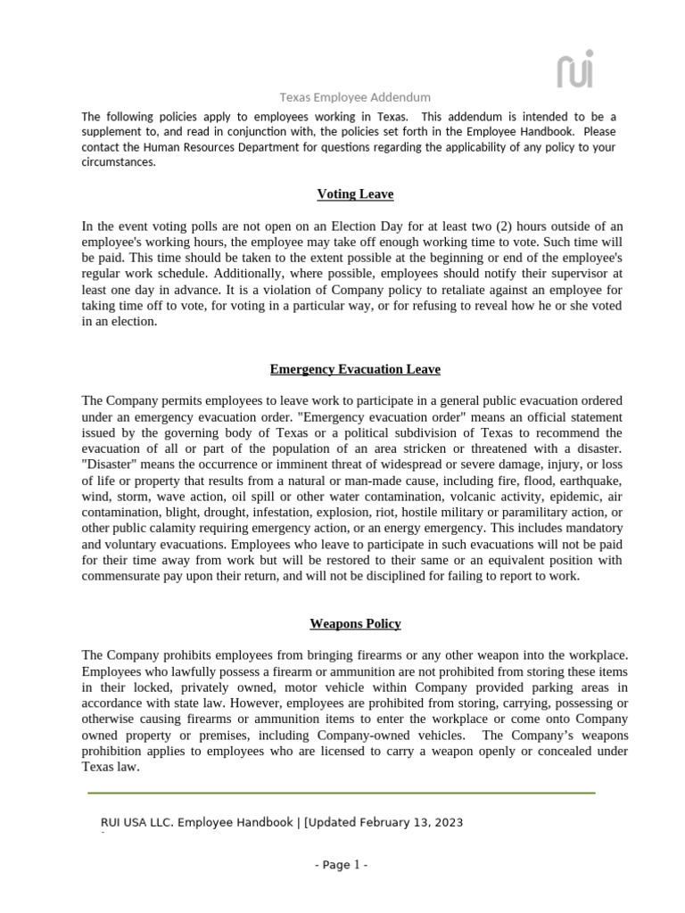 Texas Handbook Addendum (1) (1) 979 | PDF | Emergency Evacuation