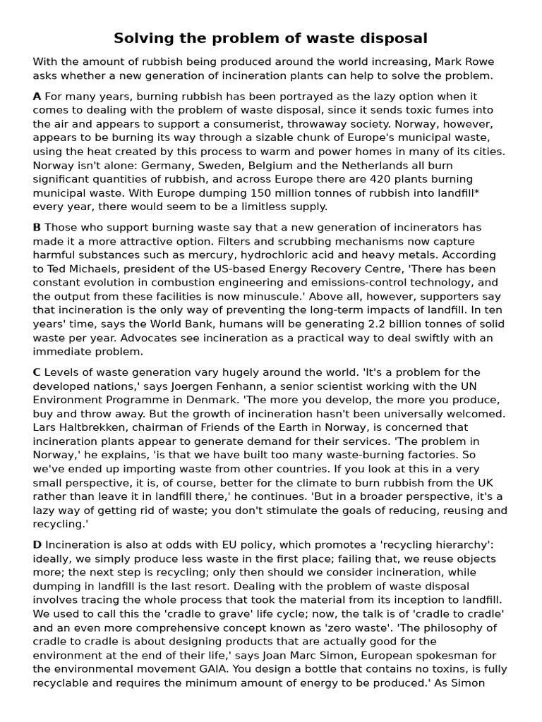 Solving The Problem of Waste Disposal | PDF | Waste | Incineration