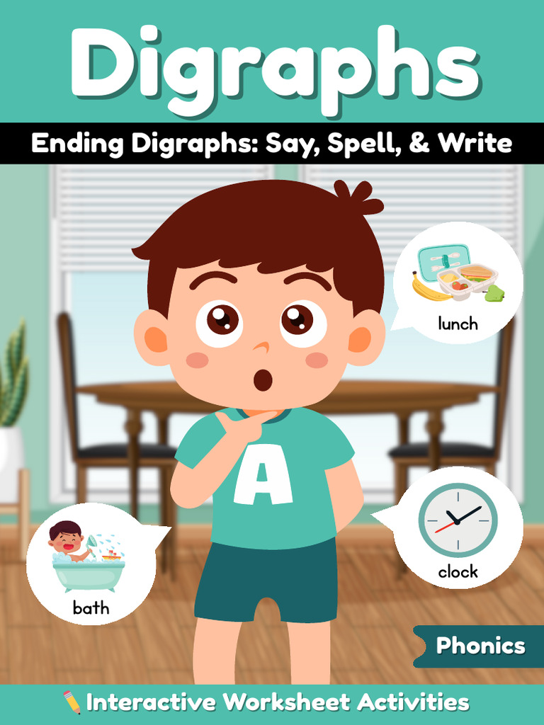Ending Digraphs Say Spell and Write Worksheet Activity in Teal Semi ...