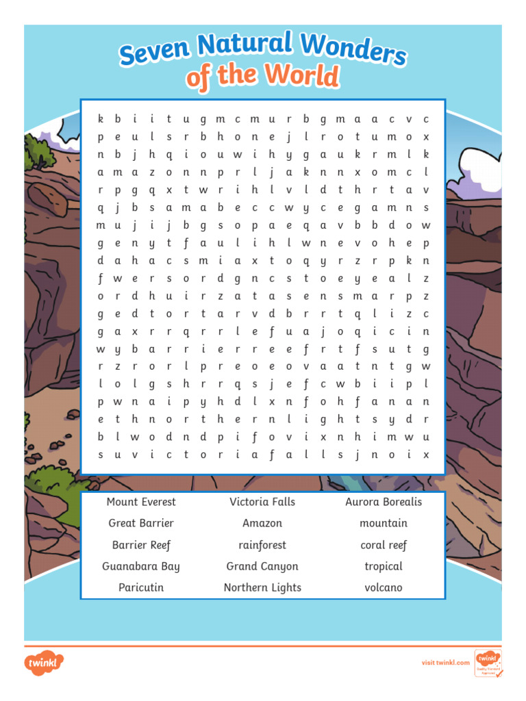 Seven Natural Wonders of The World Word Search | PDF