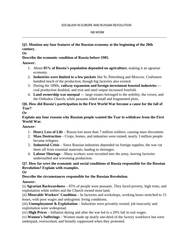 Socialism in Europe and Russian Revolution - NB Work | PDF