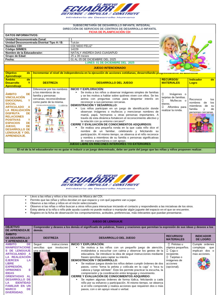 PLANIFICACION DEL 01 Al 05 de Diciembre DEL2025 | PDF | Aprendizaje ...