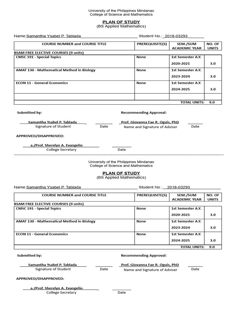 (Sam Tablada) Plan of Study-Bsam | PDF | Titles | Vocational Education