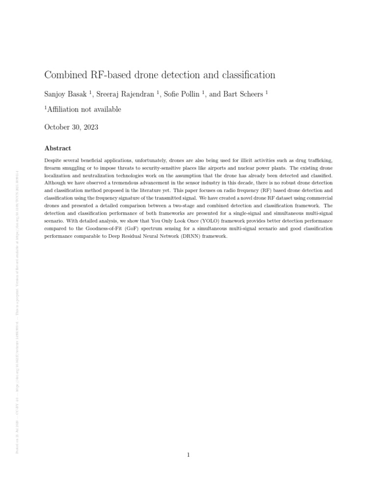 Combined RF-based Drone Detection and Classi Cation | PDF | Signal To ...