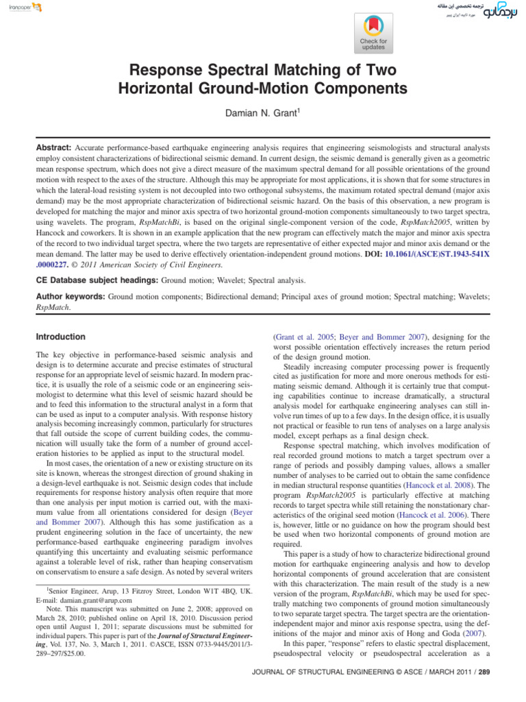 Response Spectral Matching of Two Horizontal Ground-Motion Components ...