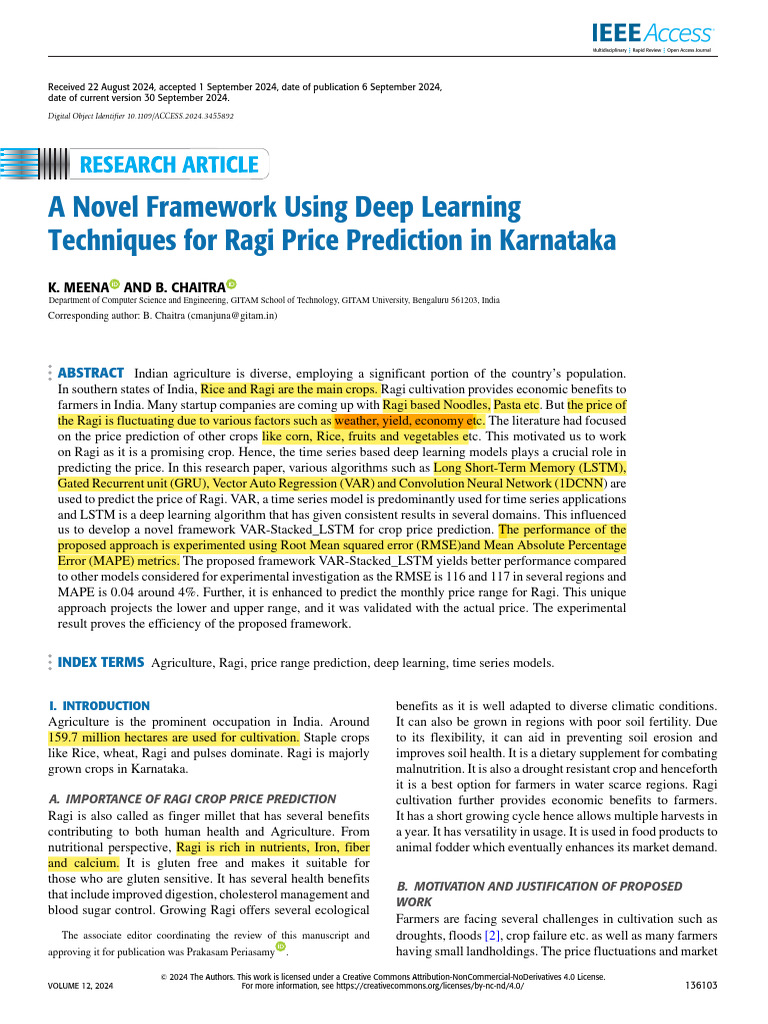A Novel Framework Using Deep Learning Techniques For Ragi Price ...