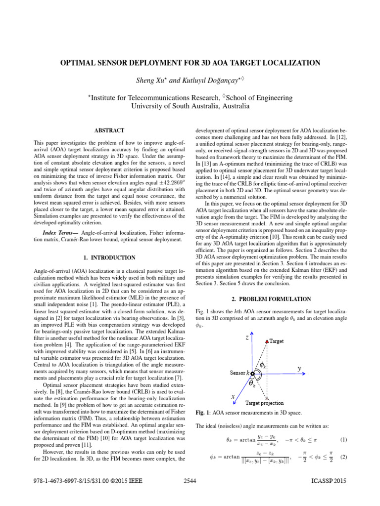 Optimal Sensor Deployment For 3D AOA Target Localization | PDF | Kalman ...
