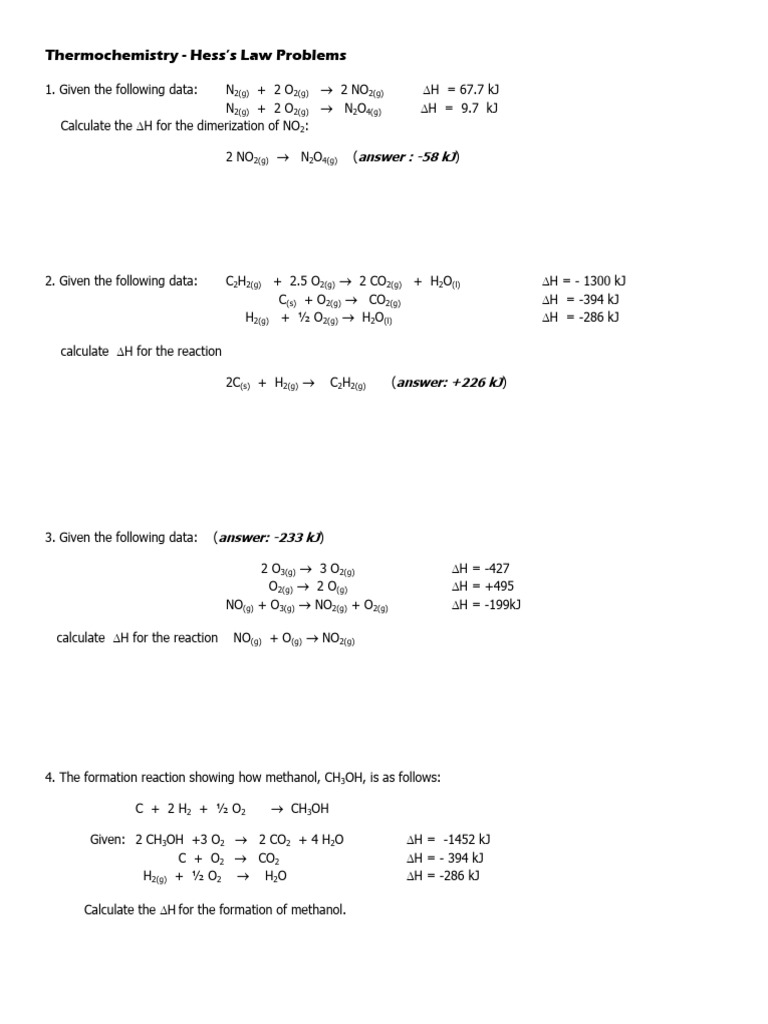 Hess Law Indirect Problems 1213 | PDF | Chemistry