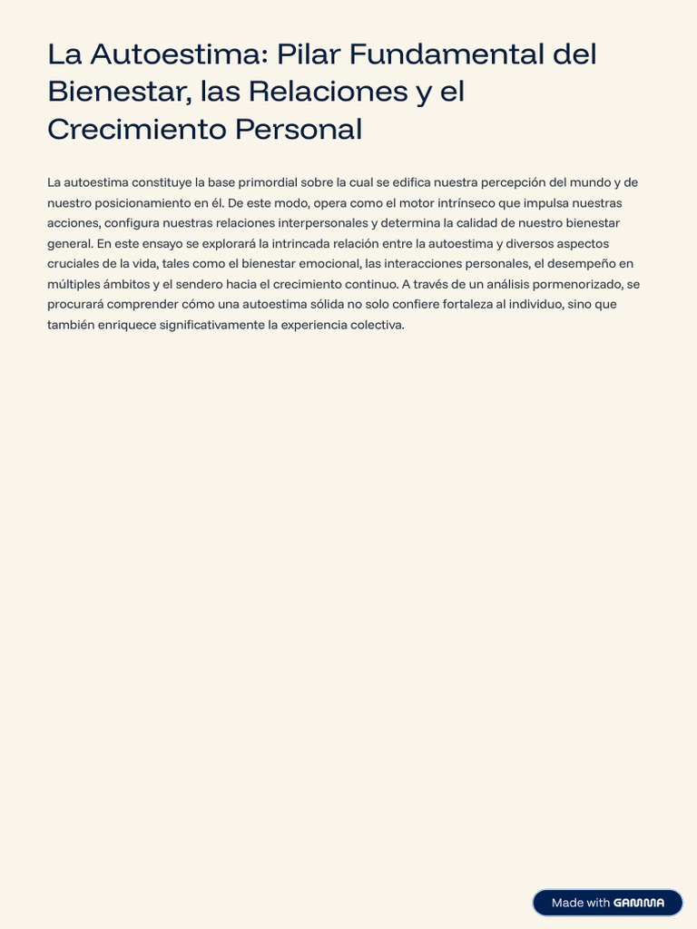 La Autoestima Pilar Fundamental Del Bienestar Las Relaciones y El ...