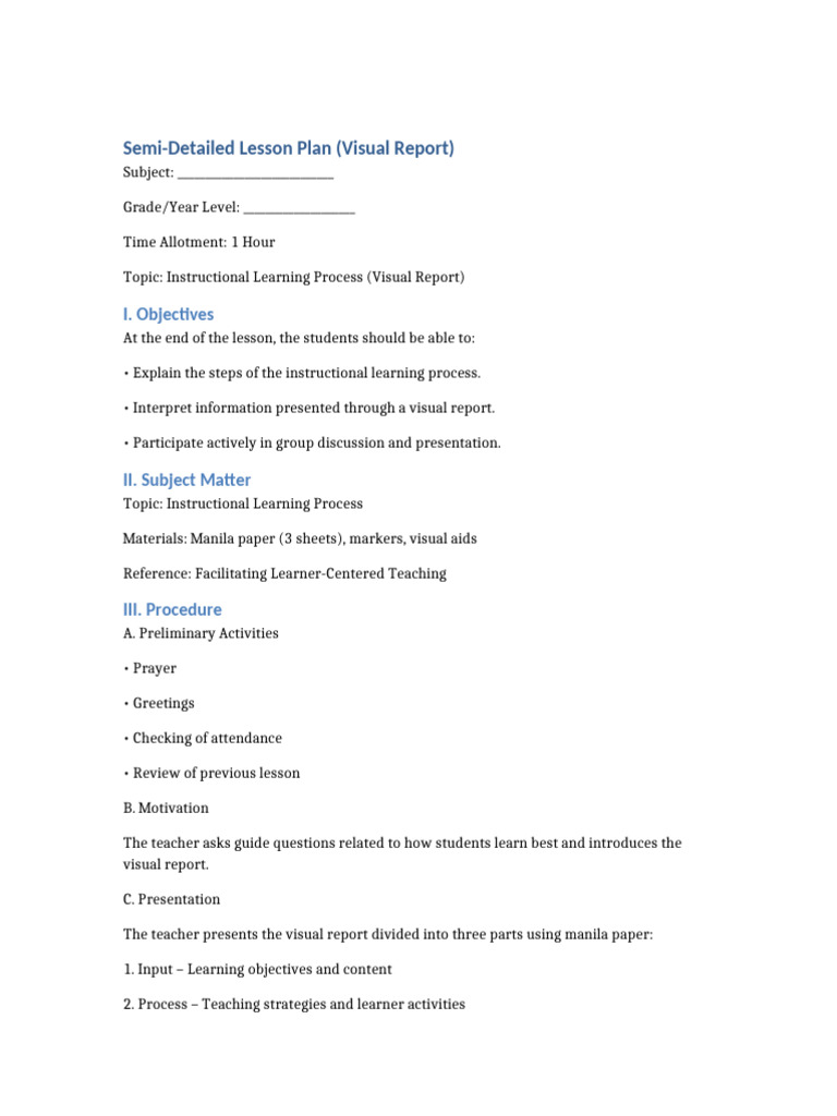 Semi-Detailed Lesson Plan Visual Report | PDF