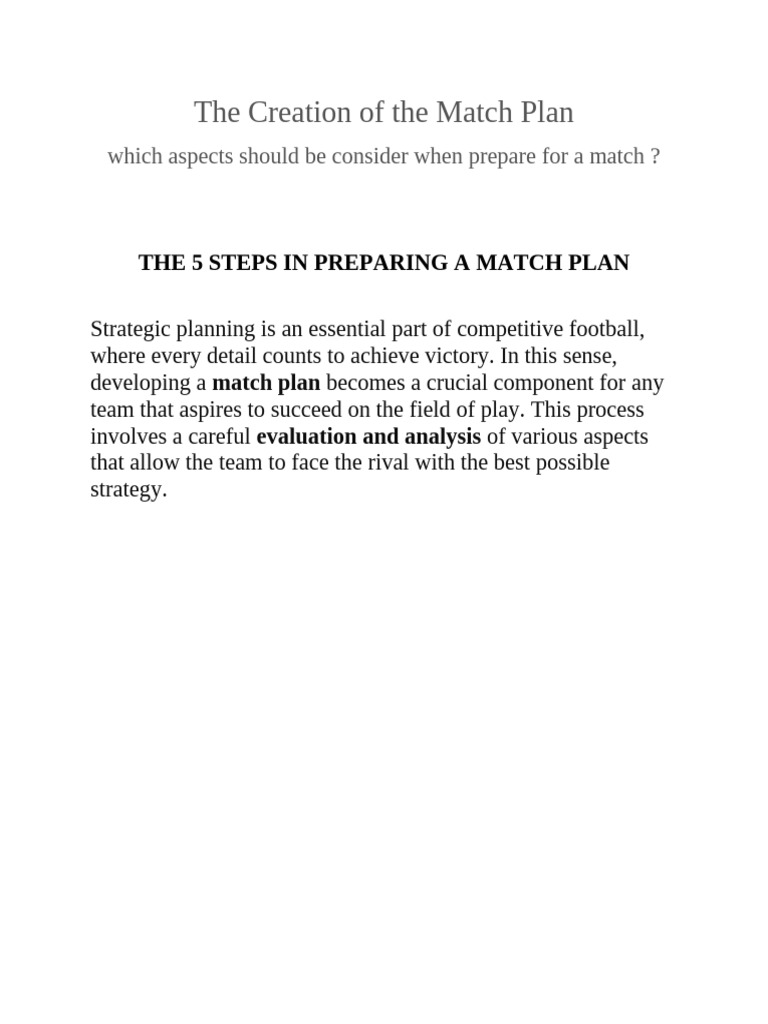 Preparing A Match Plan | PDF | Cognitive Science | Cognition