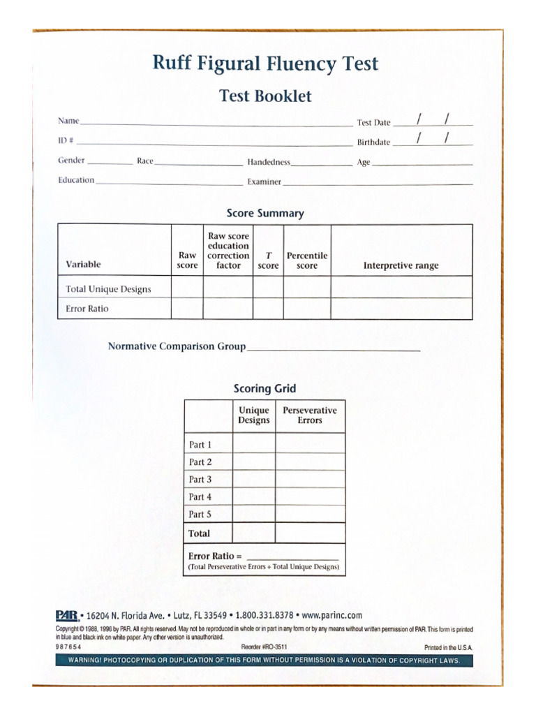 Ruff Figural Fluency Test | PDF