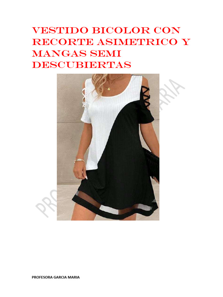 Vestido Bicolor Con Recorte Asimetrico y Mangas Semi Descubiertas ...