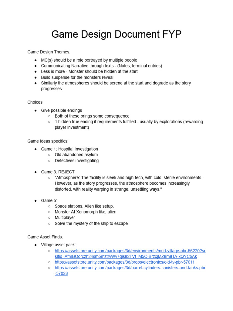 Game Design Document FYP | PDF | Jinn