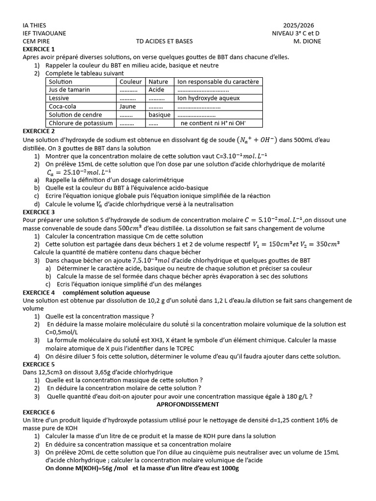 Acide Et Base 3e C Et D | PDF | Concentration molaire | Hydroxyde de sodium