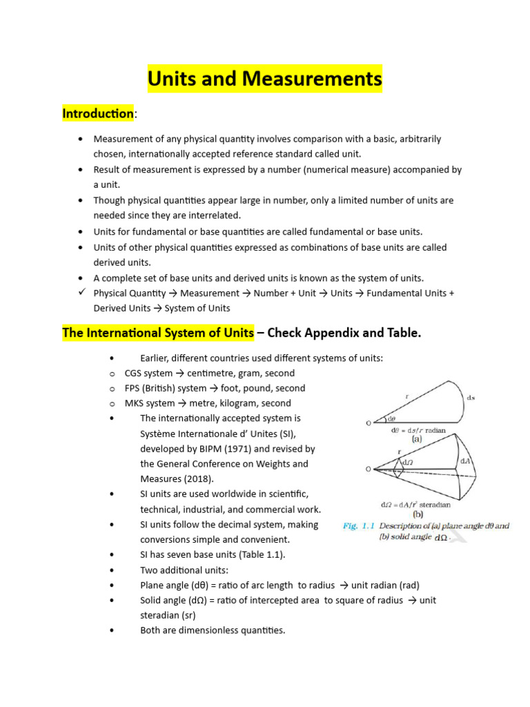 Units and Measurements Class 11 NCERT Notes | PDF | International ...