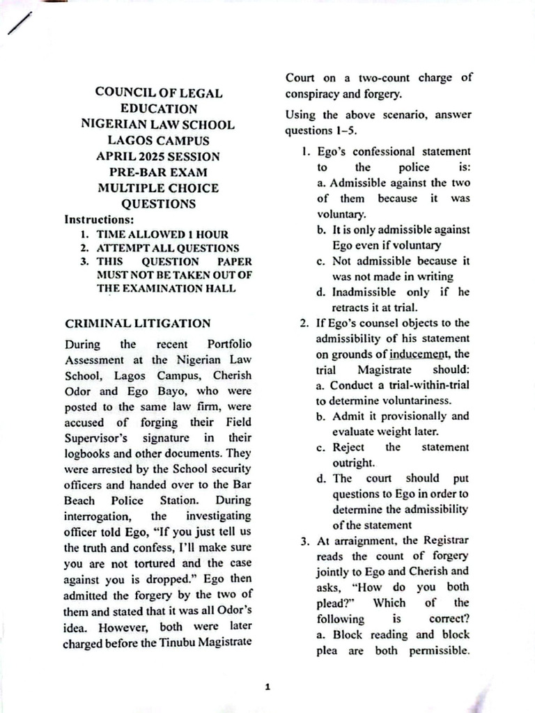 Pre Bar MCQ | PDF