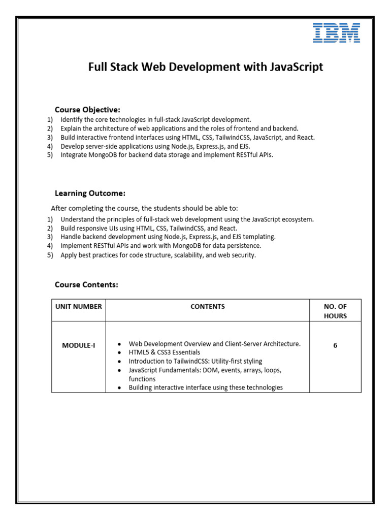 Web Development - Syllabus | PDF | Web Development | Java Script