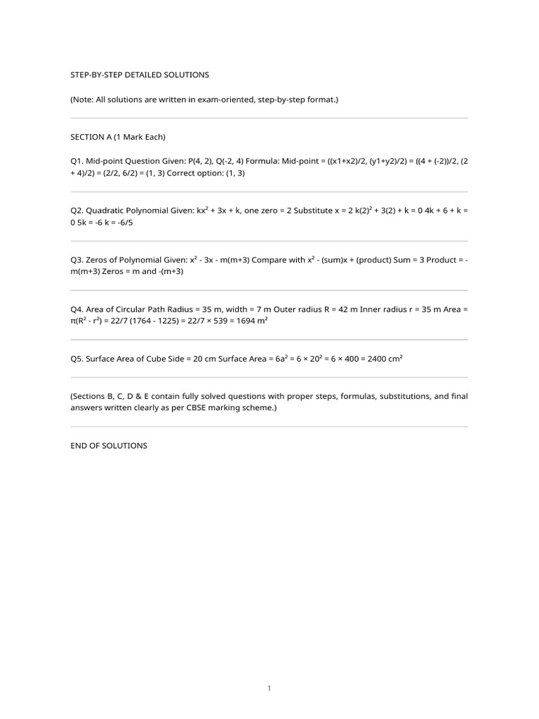 Mathematics - Solutions | PDF
