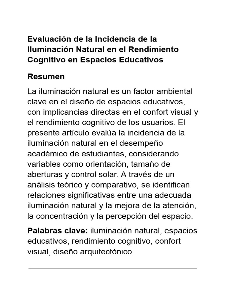 Evaluación de La Incidencia de La Iluminación Natural en El Rendimiento ...