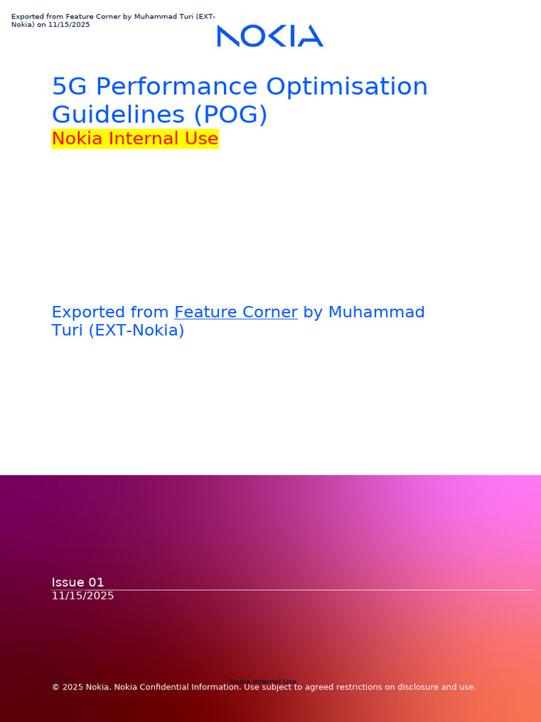 5G Performance Optimisation Guidelines (POG) | PDF