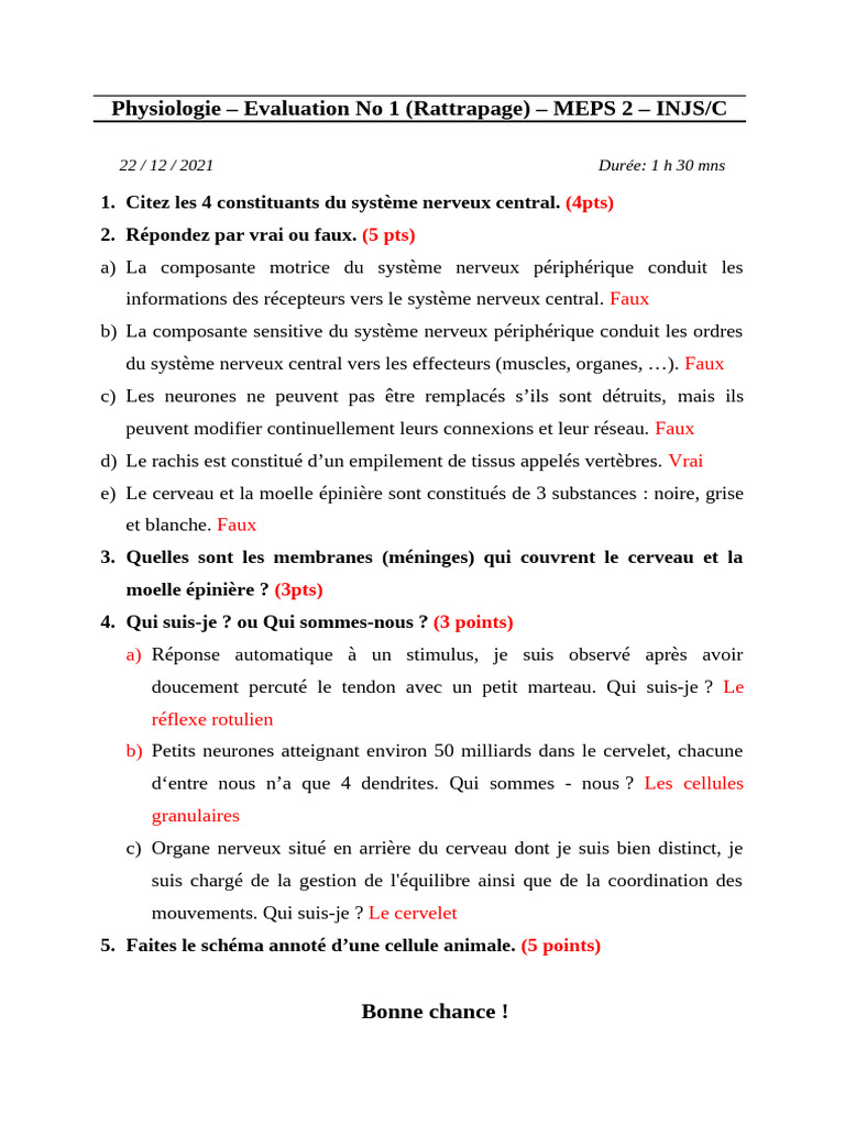 Evaluation No1 Physio MEPS 2 INJS Rattrappage | PDF