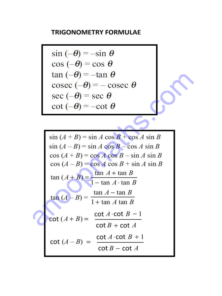 Trigonometry Formulae Questions 1746860456 | PDF